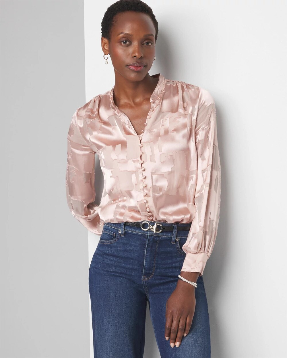 Long Sleeve Silk Burnout Blouse | White House Black Market